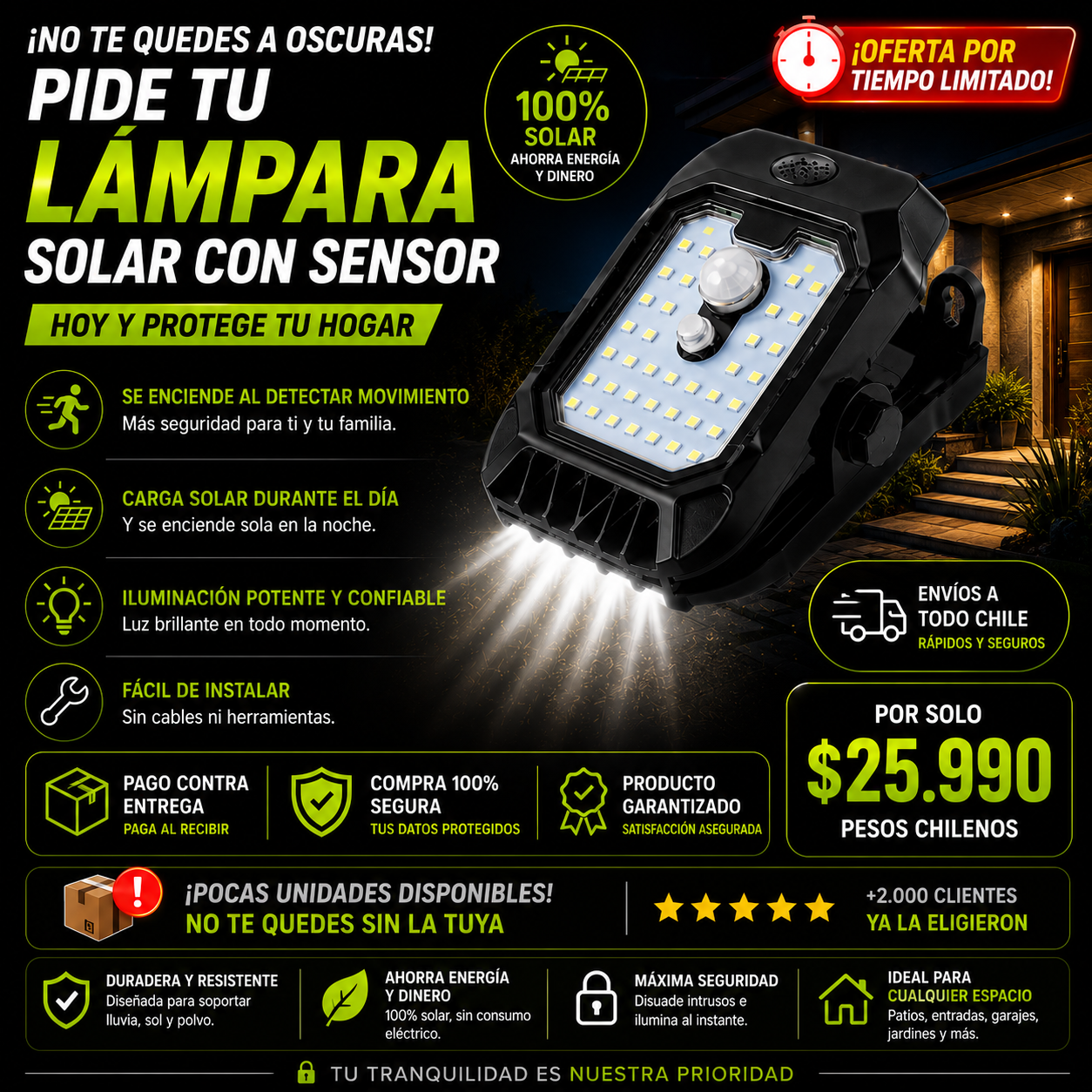 SolarLux™ - Lámpara Solar con Sensor